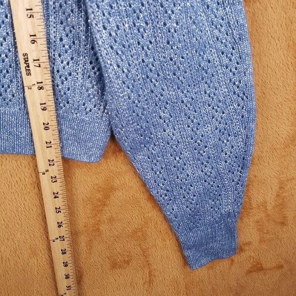 PAIGE Womens Sweater Large Blue Pullover Crew Loose Knit Puff Sleeve ATHENA - Picture 8 of 9